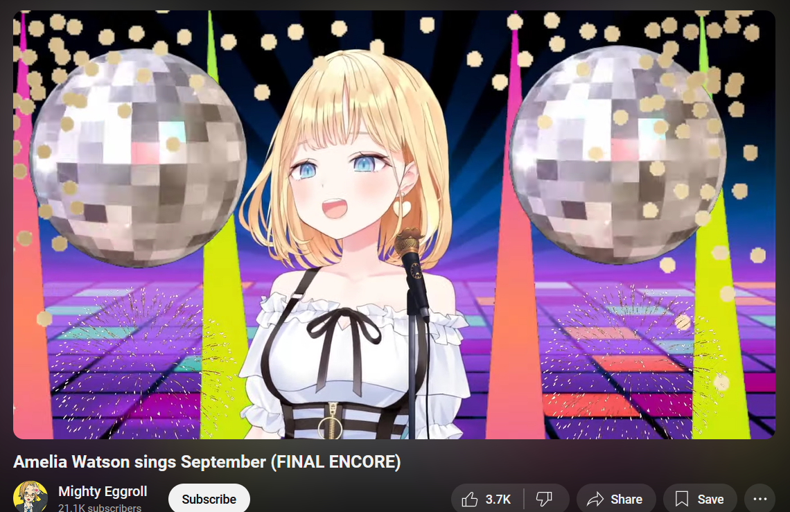 a screenshot of amelia watson singing september by earth wind & fire